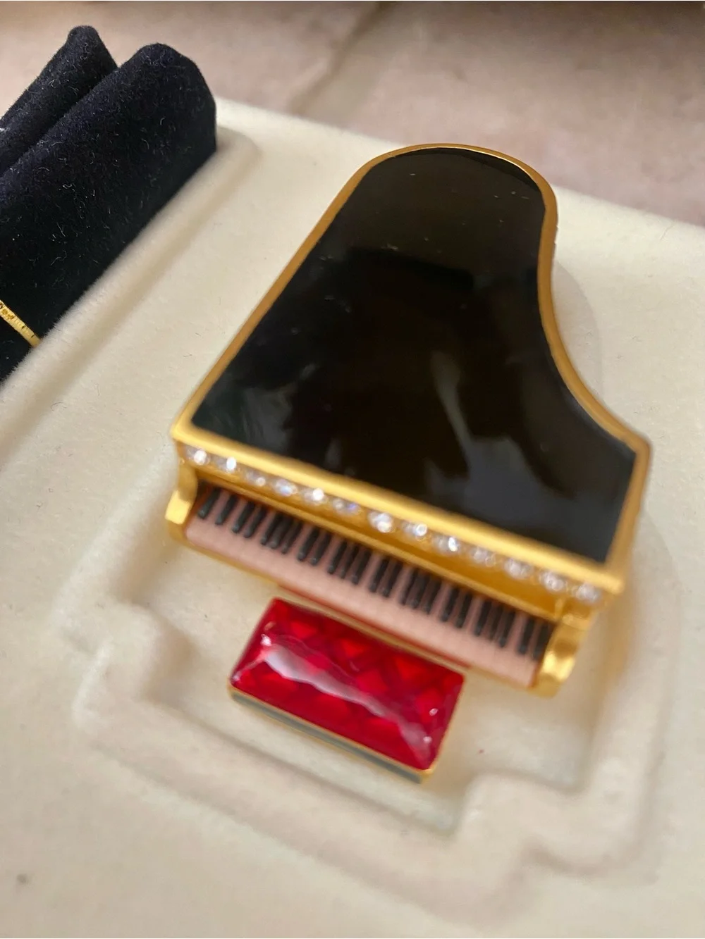 Vtg Estee Lauder BABY GRAND PIANO W/ BENCH Solid Perfume Compact, Box Bag NEW